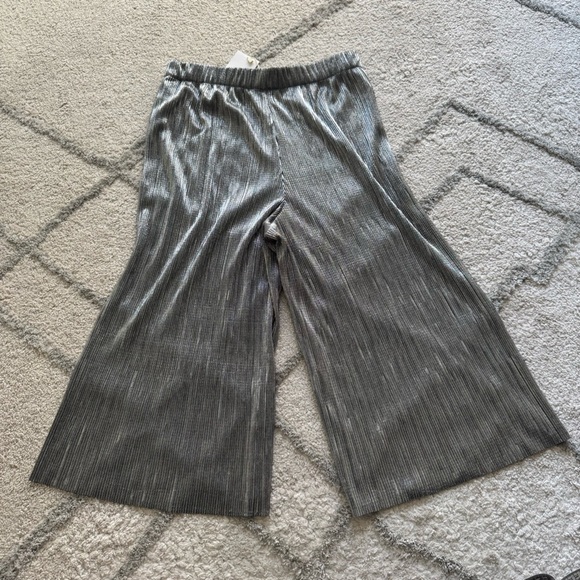 Zara metallic silver wide leg culotte pleated pull on pants large new - Picture 7 of 7